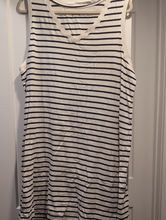 Pact Organic Dresses & Skirts - PACT Sleeveless V-Neck Striped Midi Dress - White & Navy